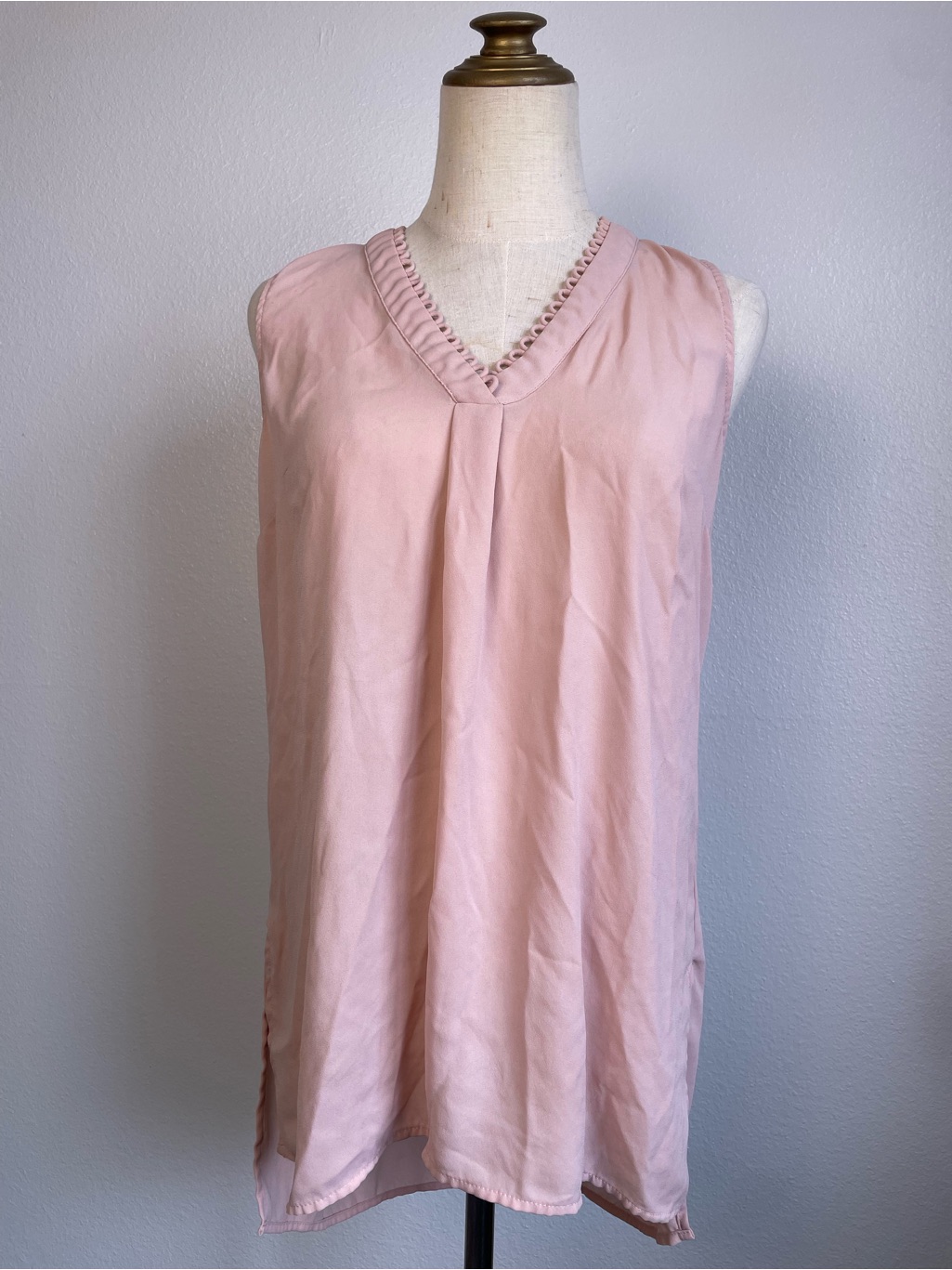 Dr2 Sleeveless Blouse Blush Pink V-Neck Tank Top Loop Women Small